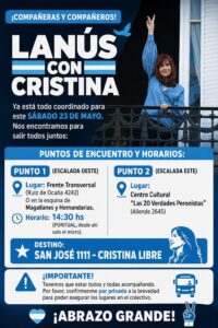 Kirchnerismo de Lanús se moviliza por Cristina