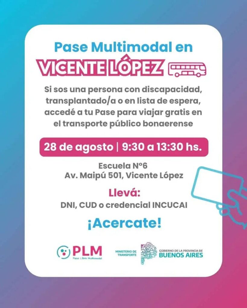 Vicente López realizará un operativo gratuito para tramitar el Pase Libre Multimodal