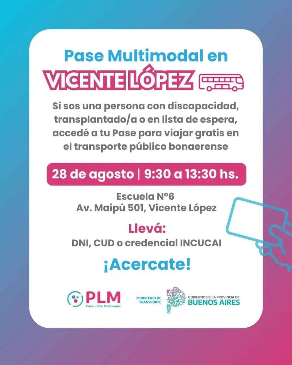 Vicente López realizará un operativo gratuito para tramitar el Pase Libre Multimodal