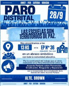 Paro docente en Almirante Brown tras la violenta agresión a un maestro